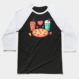 Pizza, Cola Drink and Milkshake in kawaii Style Art | Kawaii Food Lovers Baseball T-Shirt